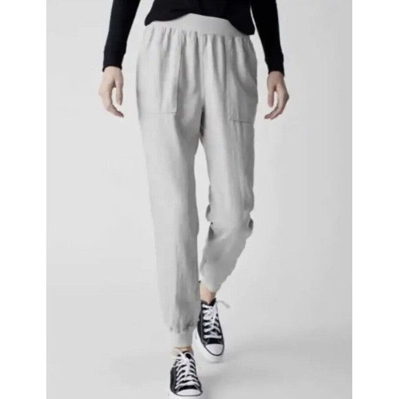 Faherty S Gray Arlie Joggers‎ Pull On Linen Blend Tapered Pants Day - Picture 1 of 8